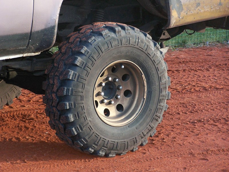 Off road tyre on a car