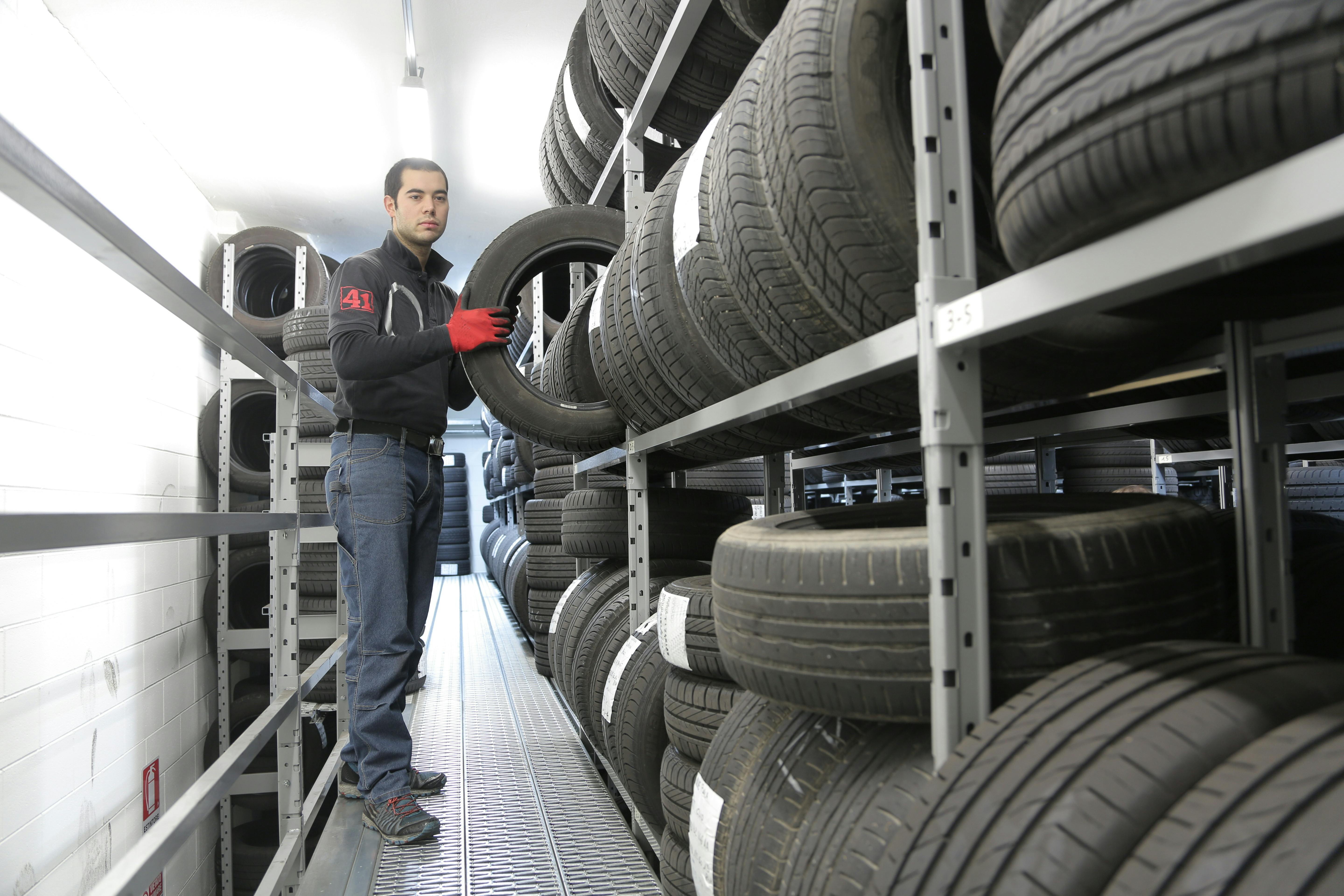 Tyres in a warehouse