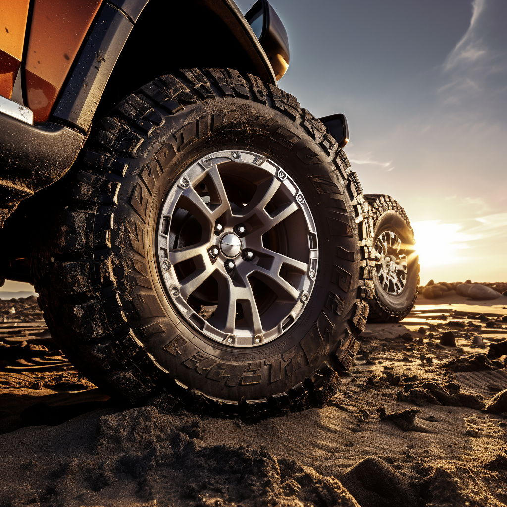 Hankook Dynapro AT2 tyre on a vehicle in a desert off-roading environment.