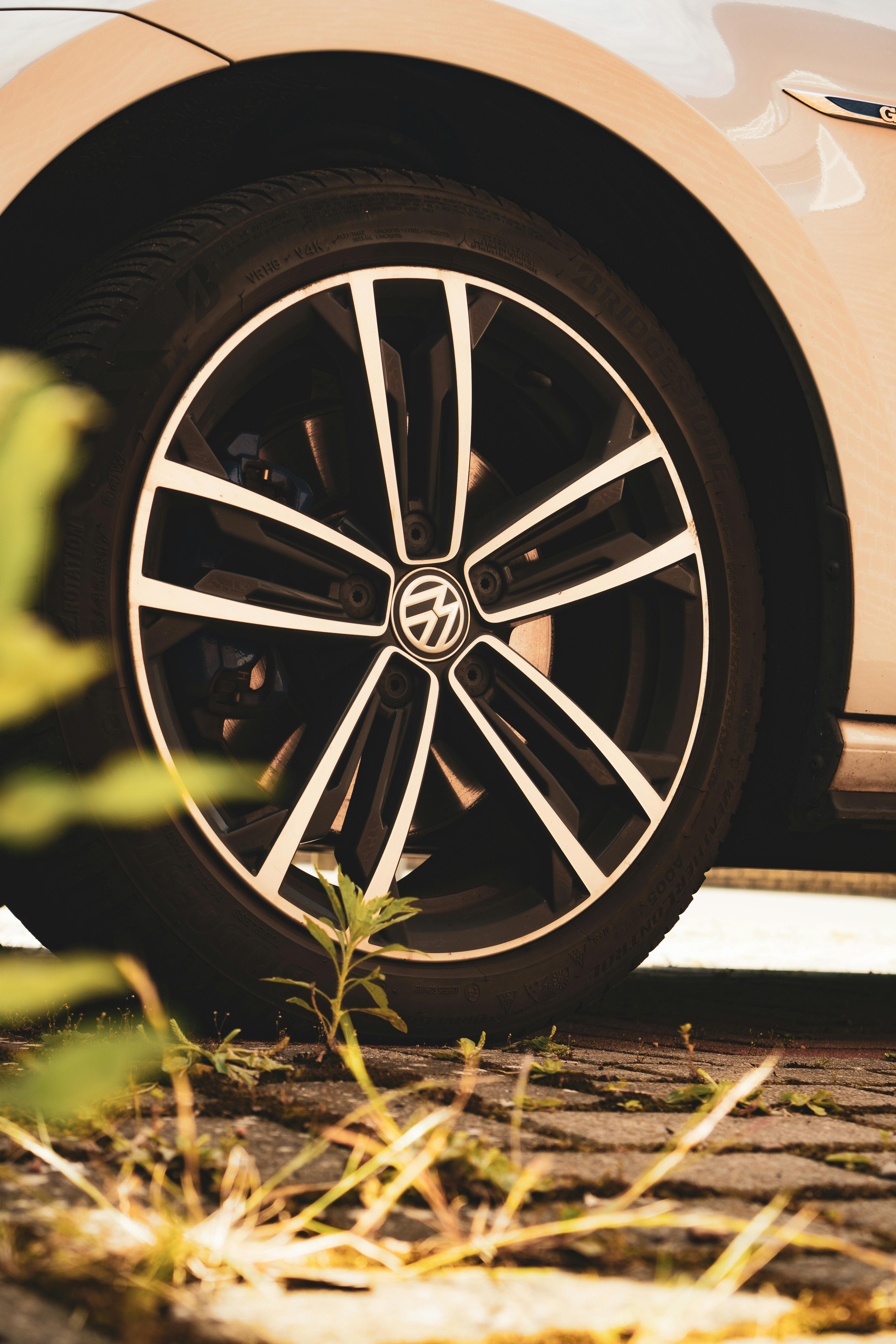 A close up shot of a Volkswagen rim