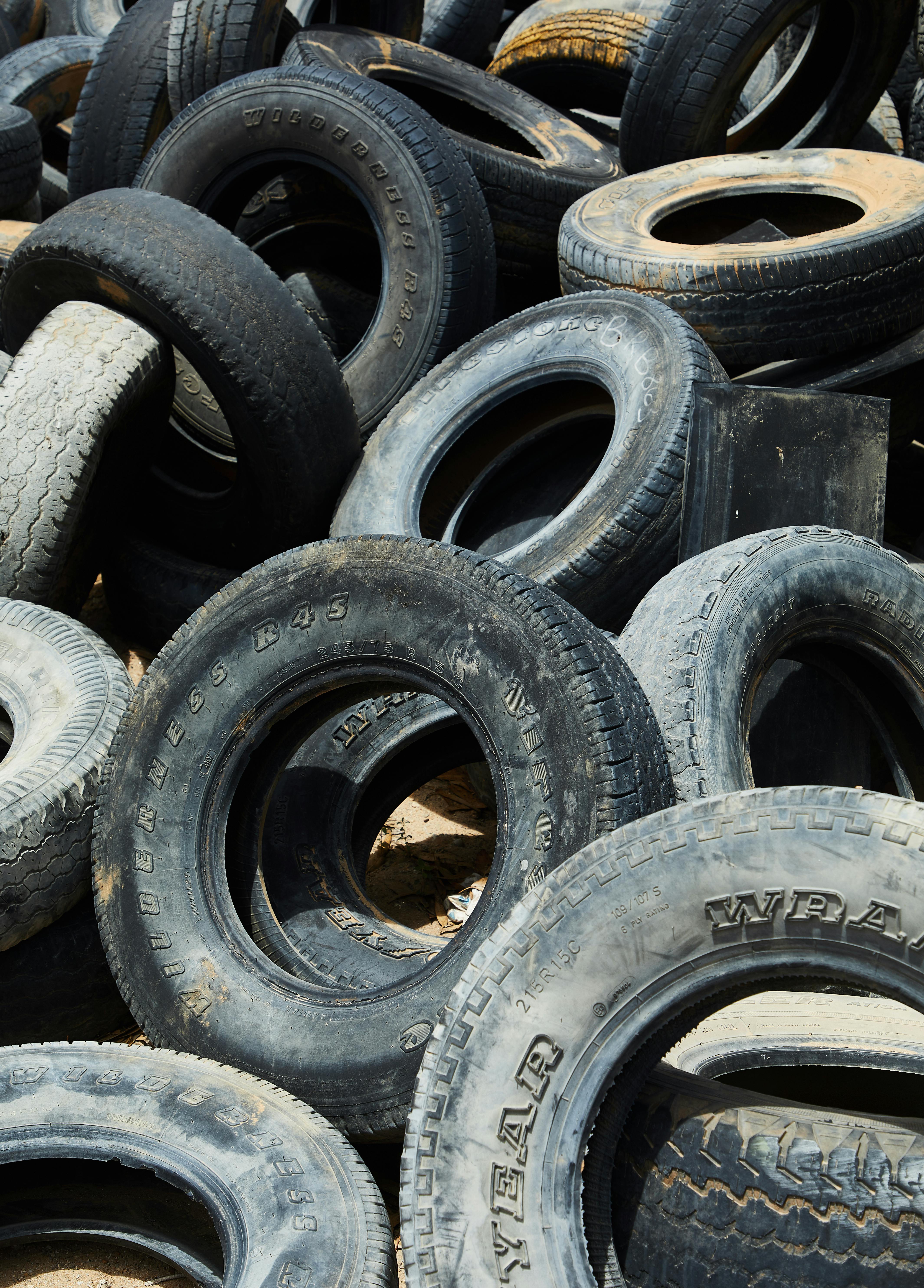 Multiple tyres that seem to be abandoned.